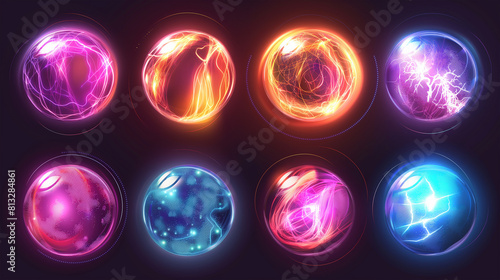 The Set of Magic energy ball icon with glow effect isolation, Illustration