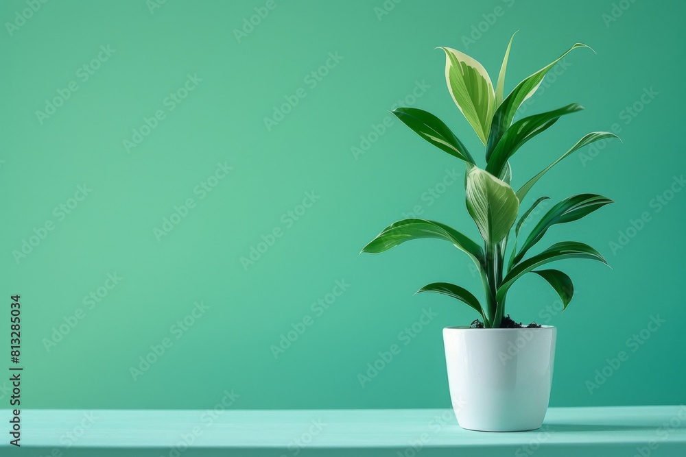 small plant on a white pot with green background copy space small plant on a white pot with green background copy space