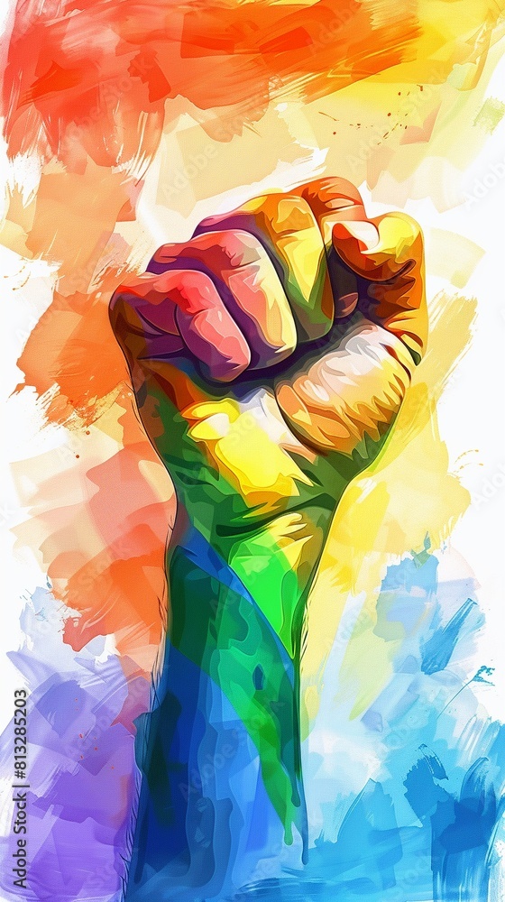 Fototapeta premium illustration of LGBT flag and a fist