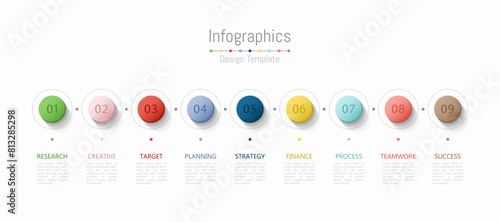 Infographic 9 options design elements for your business data. Vector Illustration.