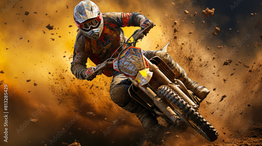 Motocross racing, Dirt track action, High-speed jumps, Dusty adrenaline, Motorbike close-ups, Extreme racing