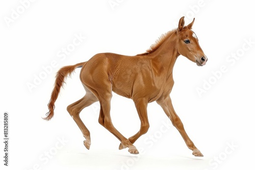 energetic red foal galloping isolated on white background equestrian photography