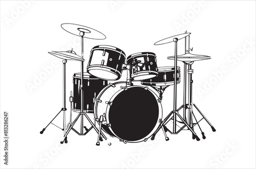 Classic Music drum kit set Silhouette Vector. Drum silhouette vector isolated.