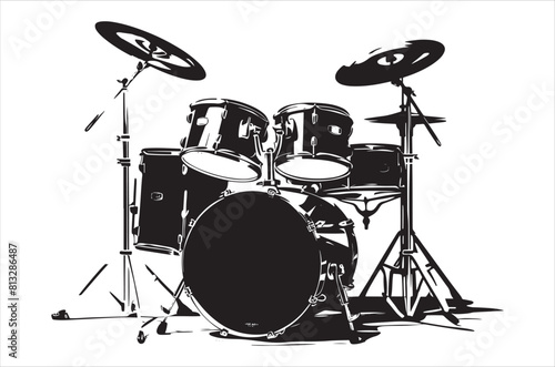 Classic Music drum kit Silhouette Vector. Drum silhouette vector.