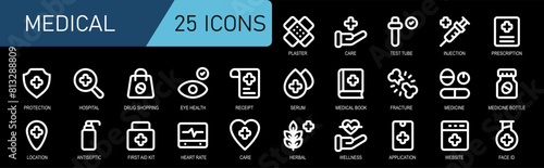 vector illustration medical.white line icon collection about medic.