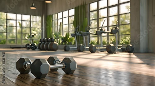 dumbbells on the floor in the fitness room photo