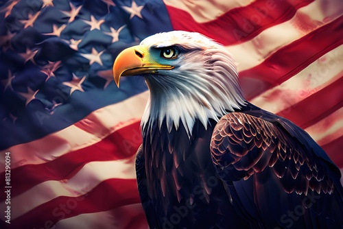 usa american flag creative patriotic background with bald eagle. Generate Ai. 