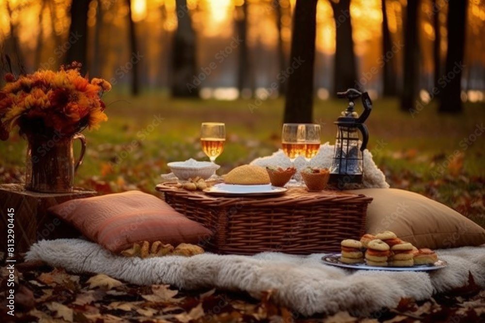 Relaxation and Togetherness in Cozy Autumn Picnic Setting with Warm Beverages Relaxation and Togetherness in Cozy Autumn Picnic Setting with Warm Beverages