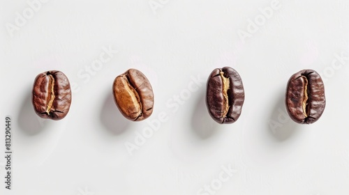 Four coffee beans isolated on white background