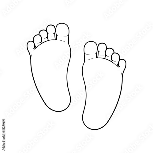 Baby foot soles line art isolated on white background.