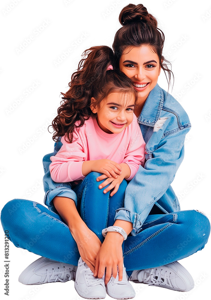 Mother and daughter hugged, happy. Mother and daughter hugged, happy.