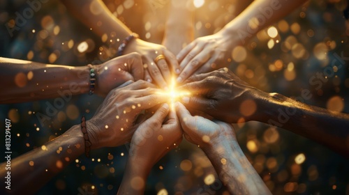 Hands raising towards a Cross