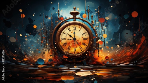 Surreal Timepiece Submerged in Colorful Explosion