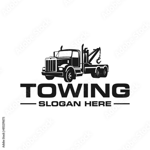 Illustration vector graphic of towing truck service logo design suitable for the automotive