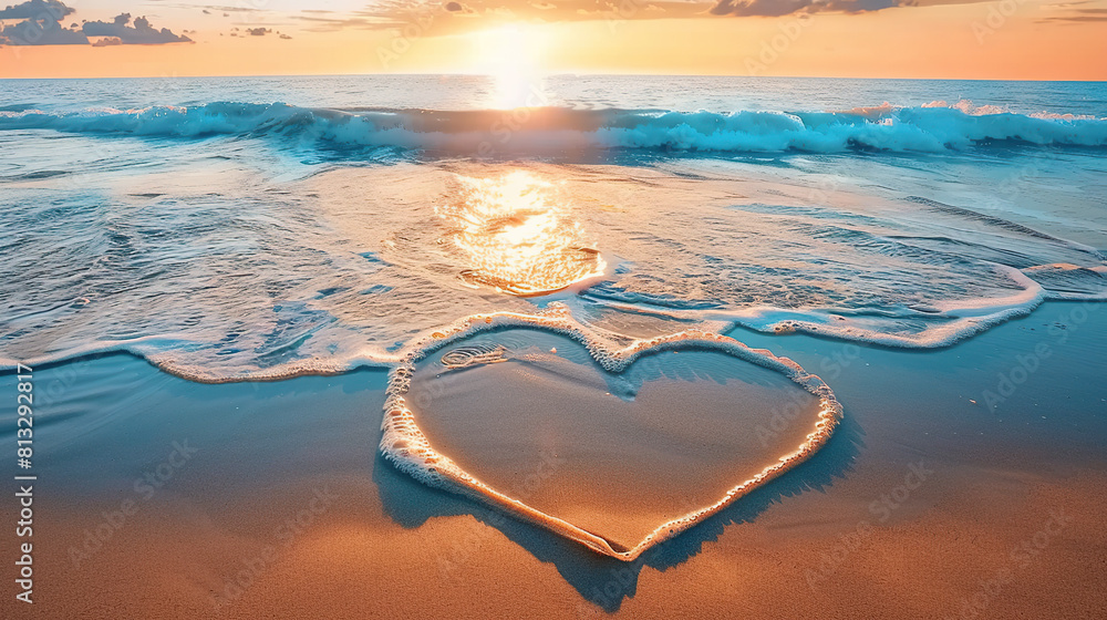 Heart shaped sand on a tranquil beach, created by hand to symbolize love and romance. Generative AI Heart shaped sand on a tranquil beach, created by hand to symbolize love and romance. Generative AI
