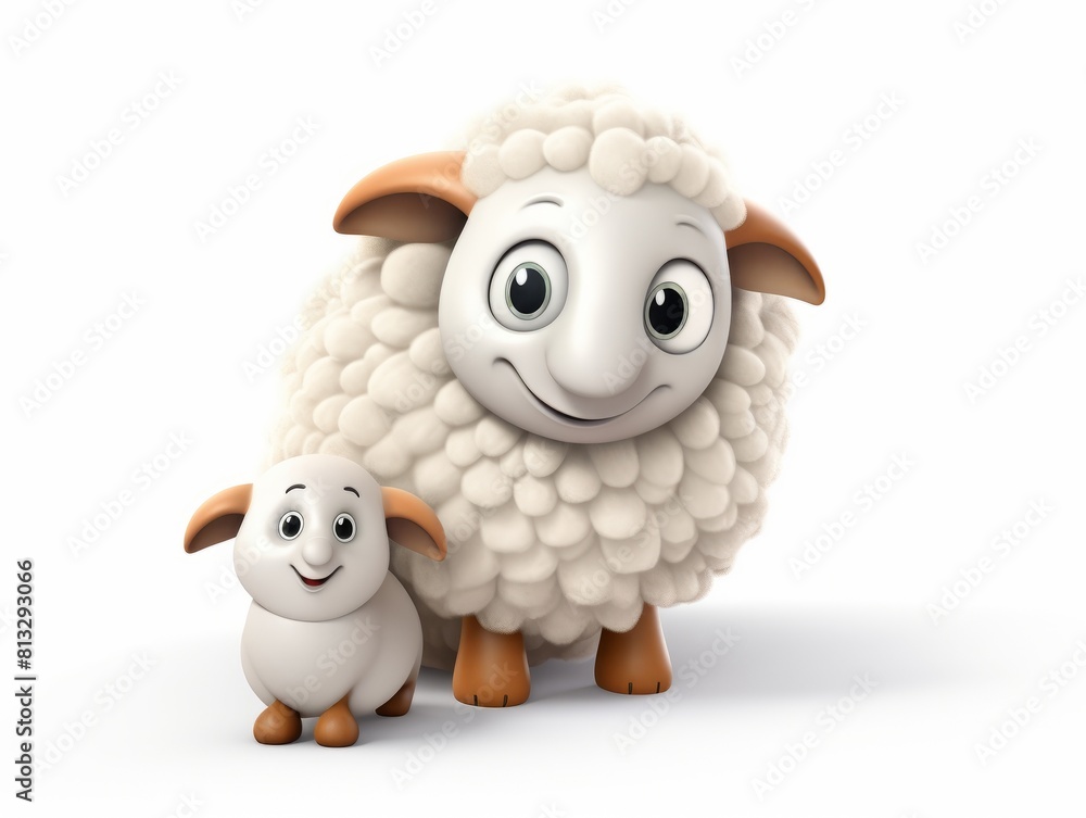 A 3D style imitation cartoon icon featuring a sheep and lamb on a white background A 3D style imitation cartoon icon featuring a sheep and lamb on a white background