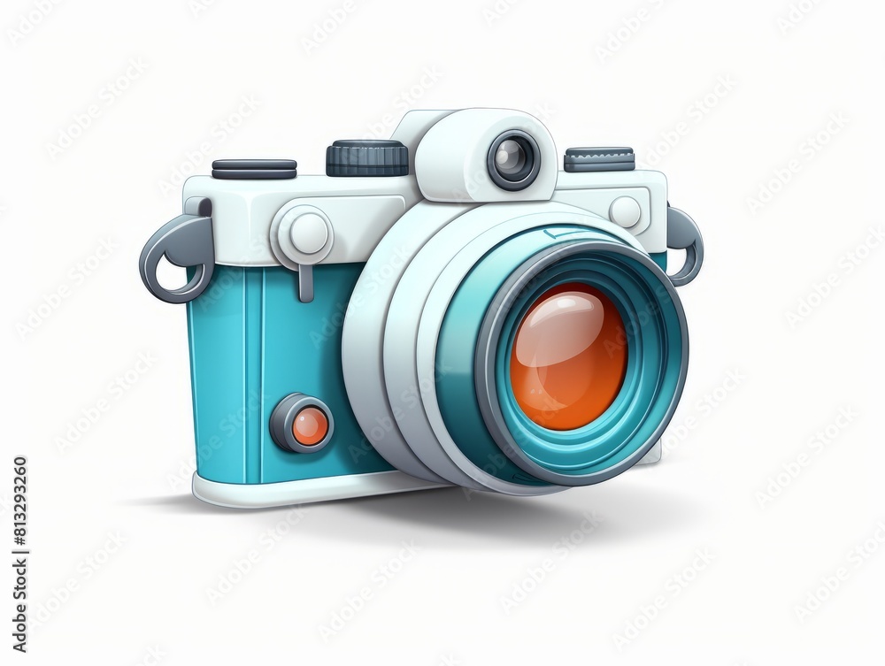 A 3D imitation style imitation cartoon camera icon in blue and white on a plain white background A 3D imitation style imitation cartoon camera icon in blue and white on a plain white background