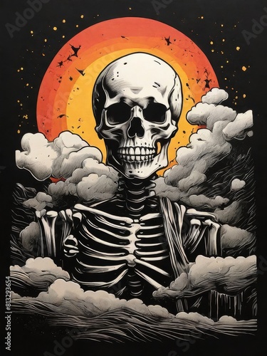 skull and cloud gloomy illustration