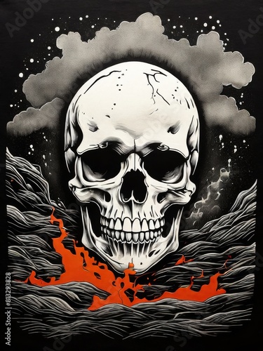 skull and cloud gloomy illustration