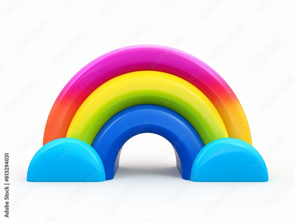 3D imitation rainbow-shaped toy with colorful arches, designed in cartoon style, set against a clean white background 3D imitation rainbow-shaped toy with colorful arches, designed in cartoon style, set against a clean white background