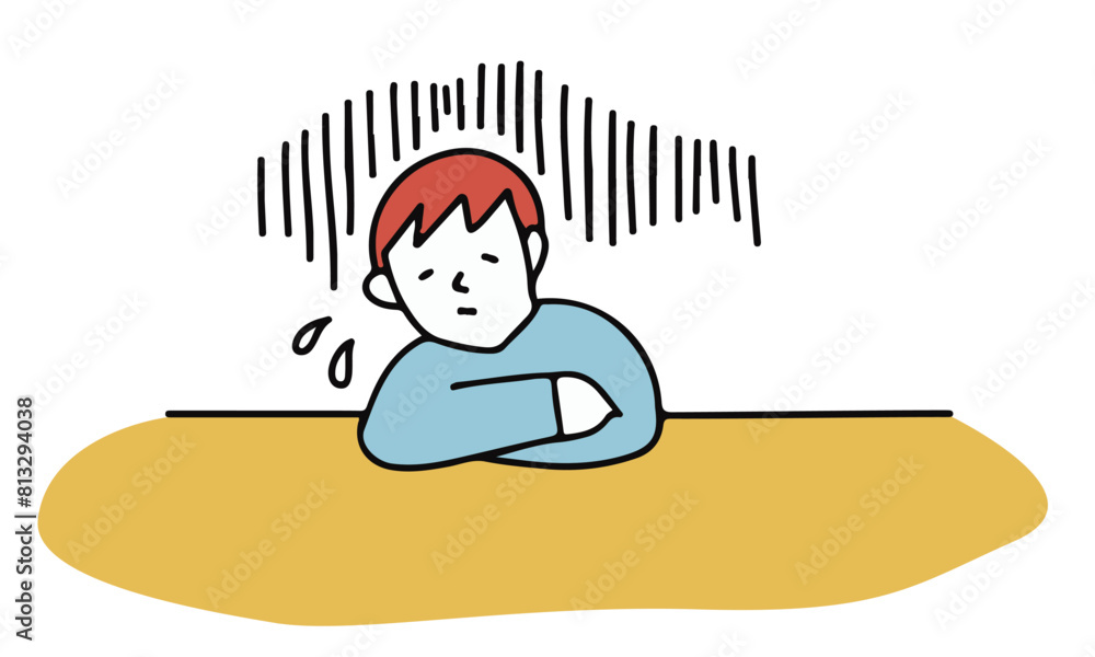 だるくてやる気が出ない人物のイラストレーション だるくてやる気が出ない人物のイラストレーション