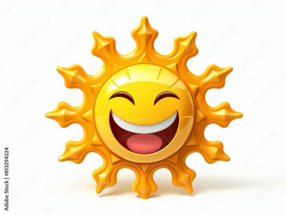 3D style imitation cartoon sun with a crown, smiling happily on a white background
