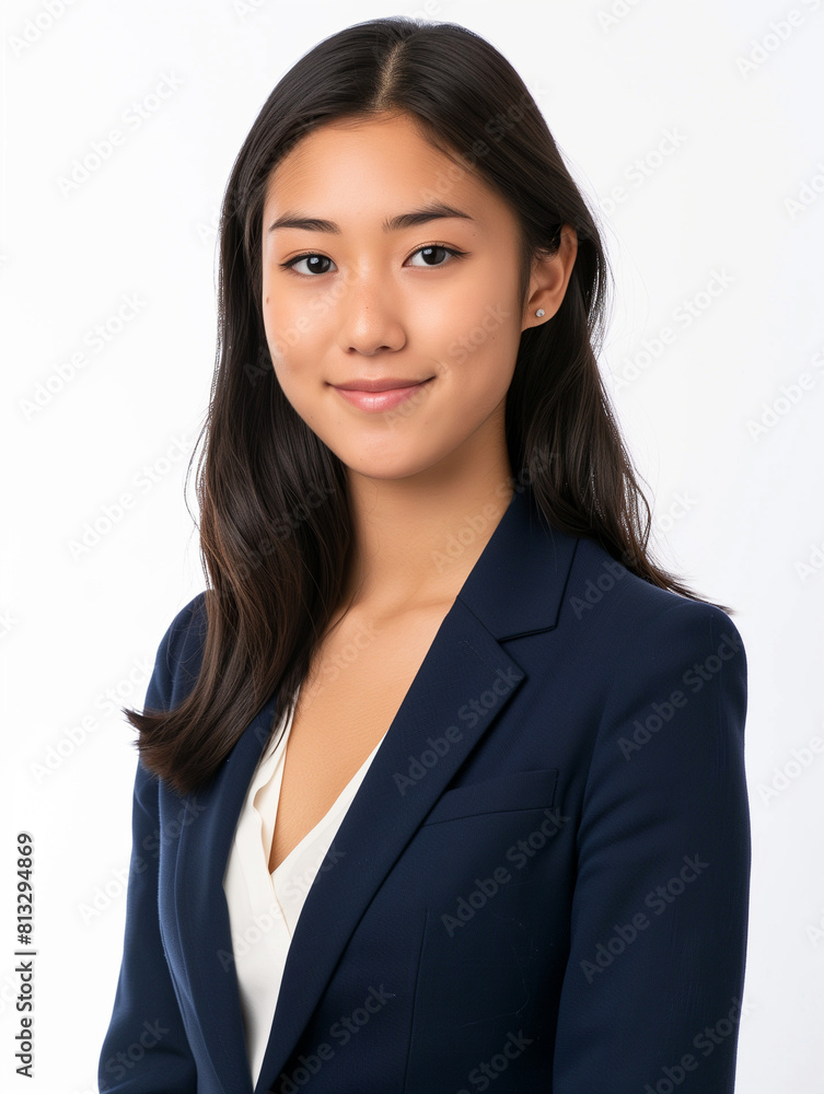 Serene Young Asian Businesswoman in Classic Navy Suit Serene Young Asian Businesswoman in Classic Navy Suit