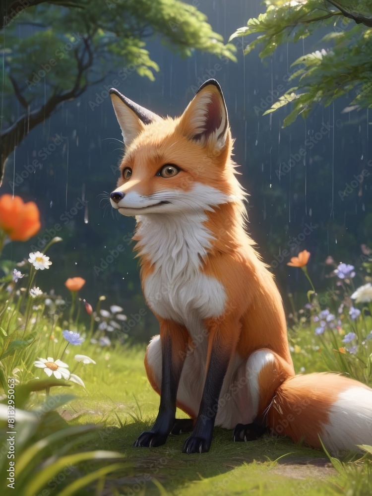 high detail fox cartoon illustration