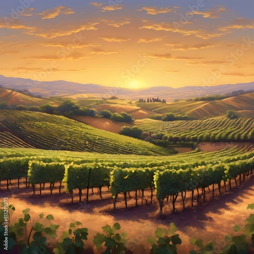 Rolling Hills Orange Sunset Vineyard