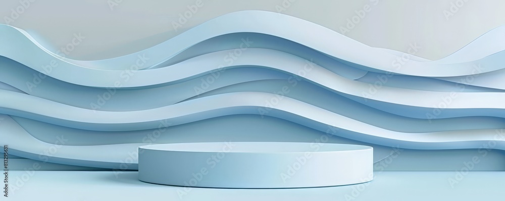 Obraz premium 3D of a podium with a blue wavy background.