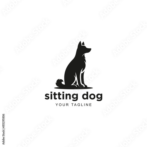 Silhouette of Border Collie Sitting logo design vector illustration