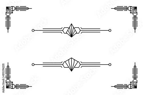 Art deco line border. Modern arabic gold frames, decorative lines borders and geometric golden label frame vector design elements