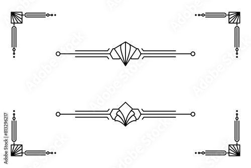 Art deco line border. Modern arabic gold frames, decorative lines borders and geometric golden label frame vector design elements