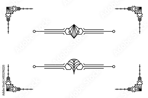 Art deco line border. Modern arabic gold frames, decorative lines borders and geometric golden label frame vector design elements