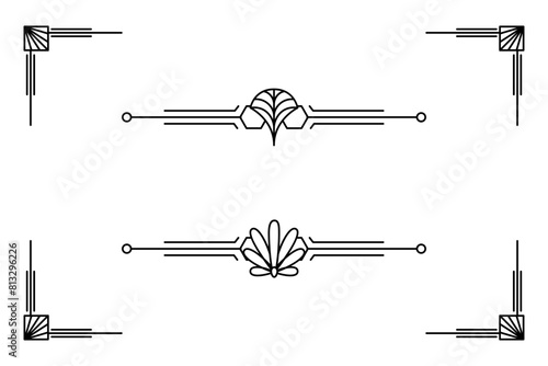 Art deco line border. Modern arabic gold frames, decorative lines borders and geometric golden label frame vector design elements
