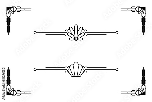 Art deco line border. Modern arabic gold frames, decorative lines borders and geometric golden label frame vector design elements