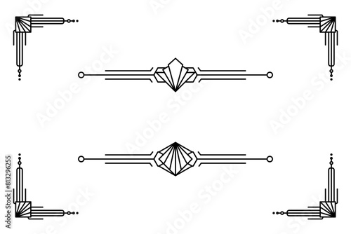 Art deco line border. Modern arabic gold frames, decorative lines borders and geometric golden label frame vector design elements