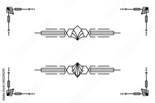 Art deco line border. Modern arabic gold frames, decorative lines borders and geometric golden label frame vector design elements