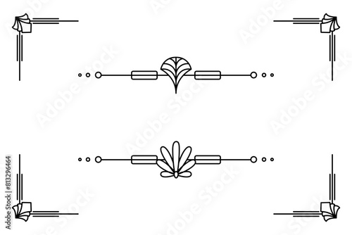 Art deco line border. Modern arabic gold frames, decorative lines borders and geometric golden label frame vector design elements