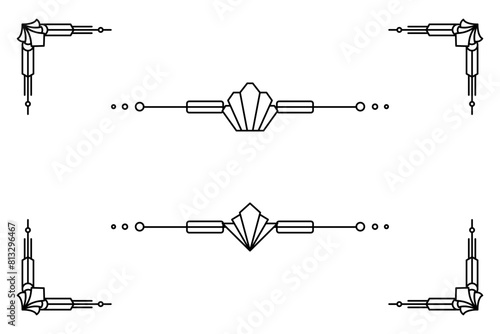 Art deco line border. Modern arabic gold frames, decorative lines borders and geometric golden label frame vector design elements