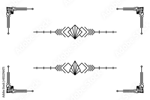 Art deco line border. Modern arabic gold frames, decorative lines borders and geometric golden label frame vector design elements