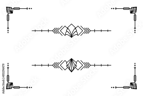 Art deco line border. Modern arabic gold frames, decorative lines borders and geometric golden label frame vector design elements