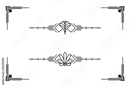 Art deco line border. Modern arabic gold frames, decorative lines borders and geometric golden label frame vector design elements