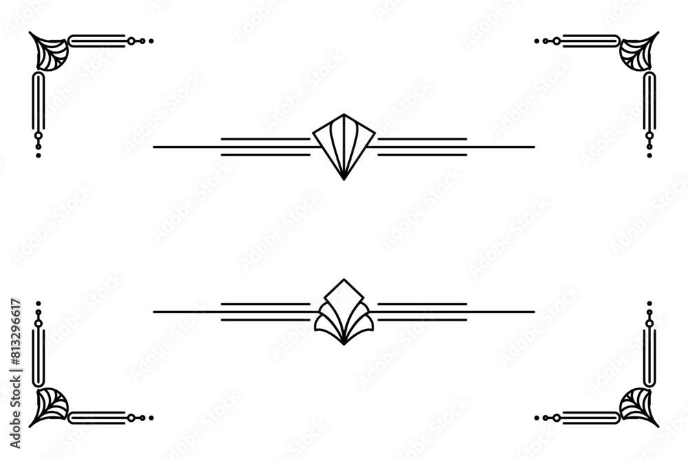 Art deco line border. Modern arabic gold frames, decorative lines borders and geometric golden label frame vector design elements Art deco line border. Modern arabic gold frames, decorative lines borders and geometric golden label frame vector design elements