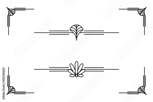 Art deco line border. Modern arabic gold frames, decorative lines borders and geometric golden label frame vector design elements