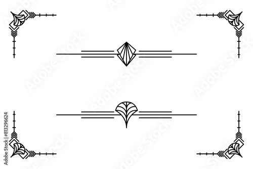 Art deco line border. Modern arabic gold frames, decorative lines borders and geometric golden label frame vector design elements