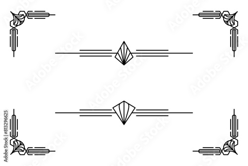 Art deco line border. Modern arabic gold frames, decorative lines borders and geometric golden label frame vector design elements