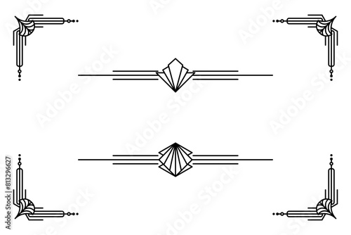 Art deco line border. Modern arabic gold frames, decorative lines borders and geometric golden label frame vector design elements