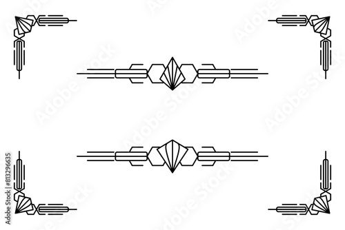 Art deco line border. Modern arabic gold frames, decorative lines borders and geometric golden label frame vector design elements