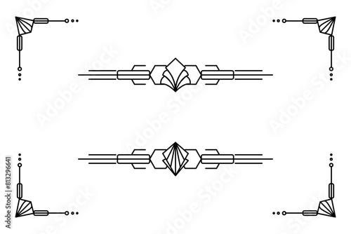 Art deco line border. Modern arabic gold frames, decorative lines borders and geometric golden label frame vector design elements